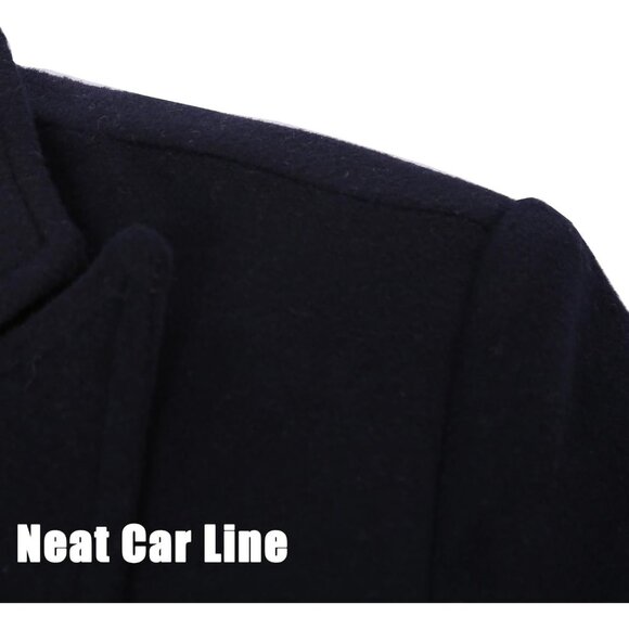 ✨ Men's Blue Full Length Trench Coast Long Wool Winter Windbreaker Overcoats - Picture 5 of 6